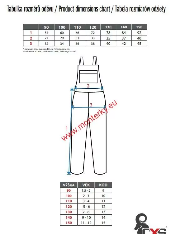 Dětské zahradníky CXS PHOENIX CASPER, šedé s červeným 1030-012-698
