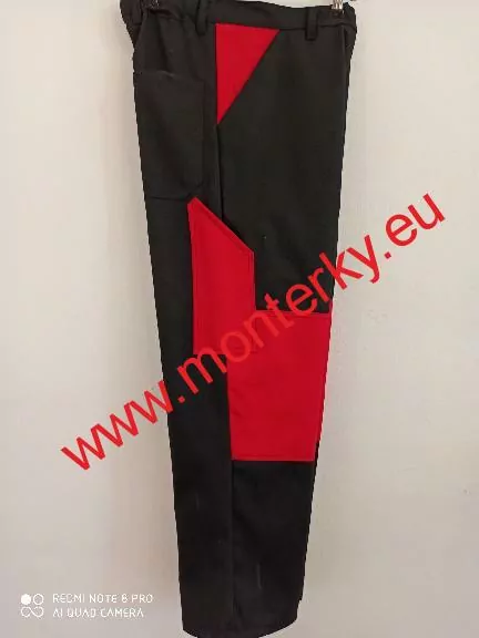Pánské montérkové kalhoty www.monterky.eu Dušan černo-červené, na výšku postavy 170-176 cm
