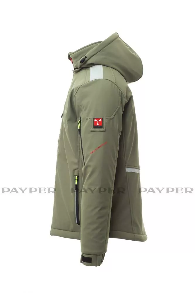 BUNDA SOFTSHELL zateplená PAYPER STREAM PAD S00331-0489 voj. zelená 07050