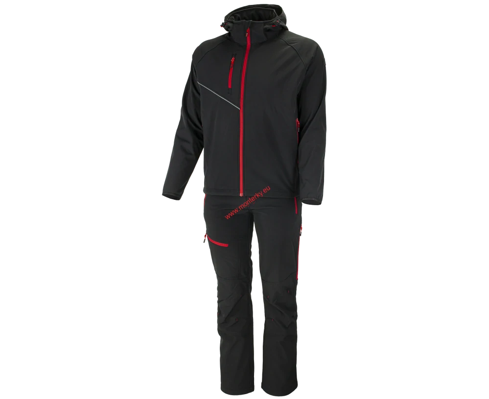 Kalhoty softshellové FORCE Trousers black/red 0955130063 44-60
