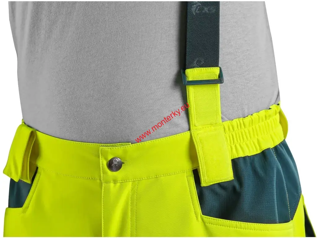 Kalhoty CXS BEDFORD, výstražné, pánské, softshell, žluto-petrolová canis 1111-124-180