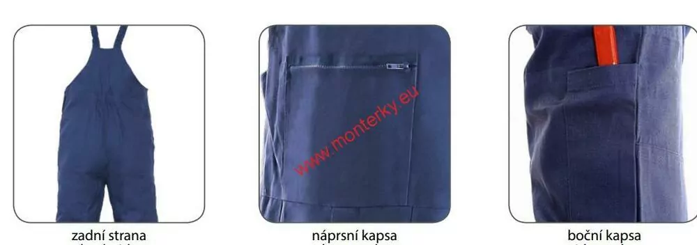 Kalhoty FRANTA montérkové s náprsenkou,1030-010-400 modré 