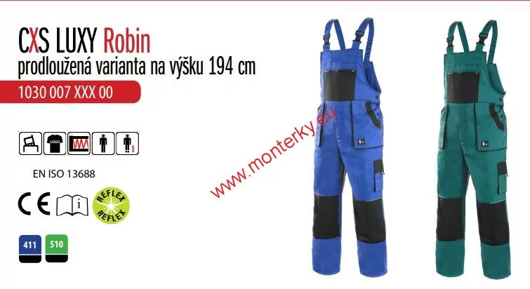 Zahradníky CXS LUXY ROBIN, prodloužené na 194 cm, pánské, 1030-007-510 zeleno-černé 