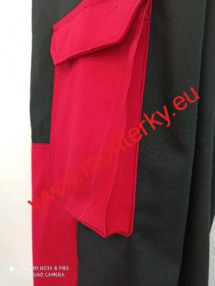 Pánské montérkové kalhoty www.monterky.eu Dušan černo-červené, na výšku postavy 170-176 cm