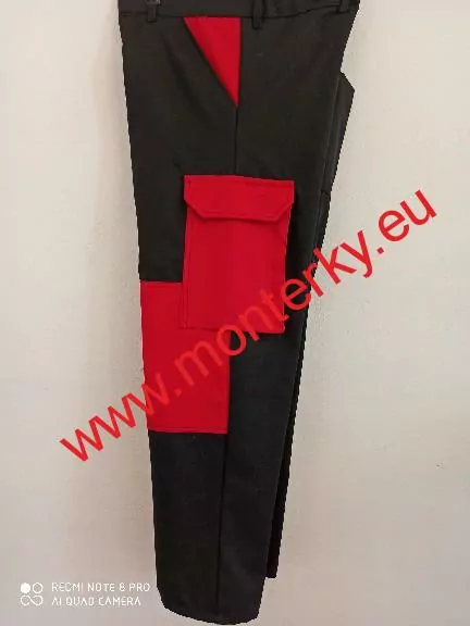 Pánské montérkové kalhoty www.monterky.eu Dušan černo-červené, na výšku postavy 170-176 cm
