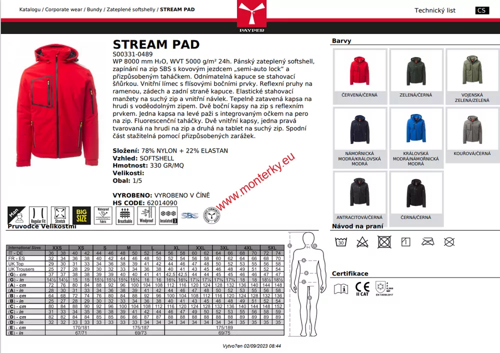 BUNDA SOFTSHELL zateplená PAYPER STREAM PAD S00331-0489 ČERNÁ 14018 