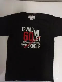 Tričko REKLAMNÍ černé, potisk střední 20-23cm,60let