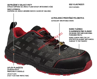 Obuv VECTRA S1P ESD NM LOW 0707031063 červené,doprodej poslední 1-2 ks od velikosti