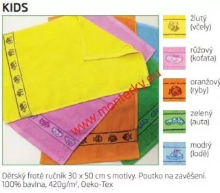 KIDS dětské ručníky s bordurou 100% bavlna, 420 g/m2,vel.30x50cm malé