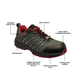 Obuv VECTRA S1P ESD NM Grey/red Low 0979031063